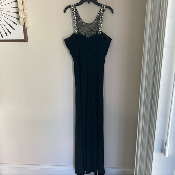 Xscape women’s black jeweled rhinestone halter full length dress size 10. - Picture 3 of 9